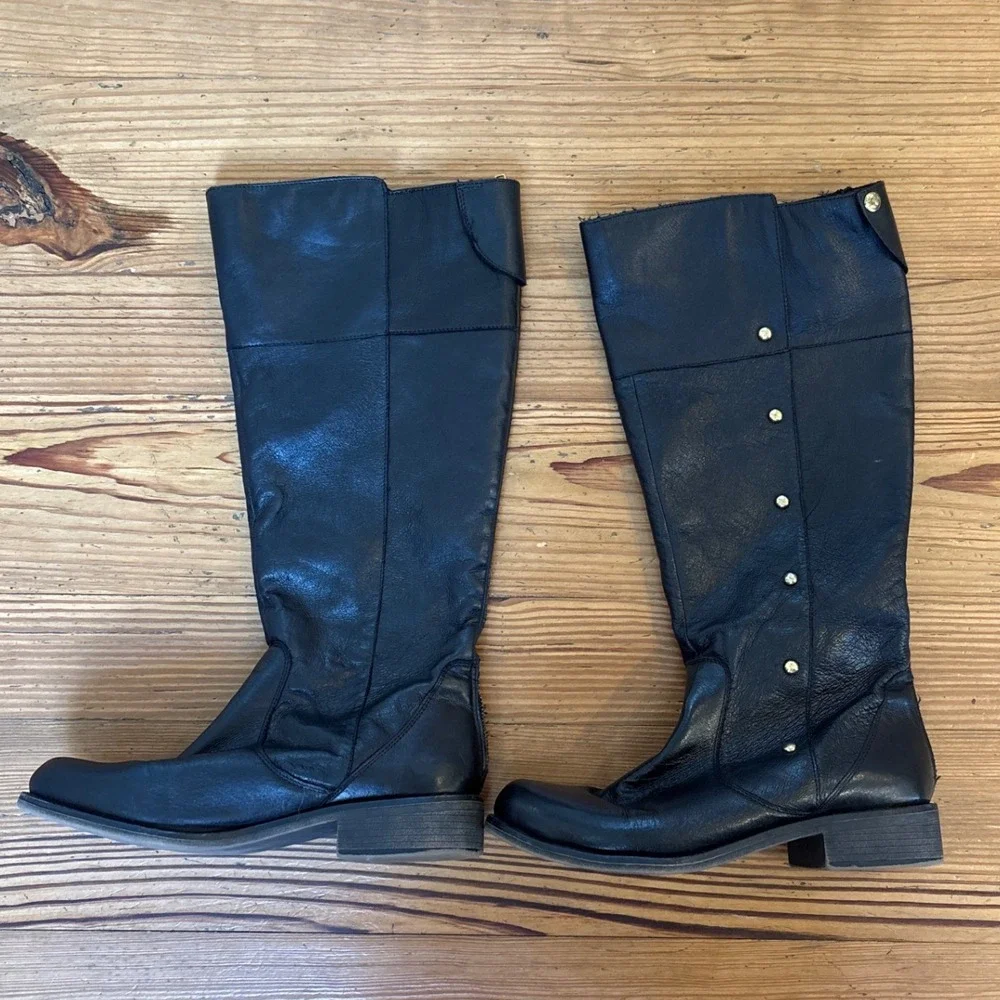 Steve Madden P-Pascal Boot Women Black Leather Studded Rear Zip SIZE 9